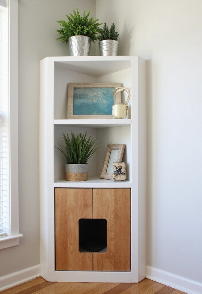 26 DIY Cat Litter Box Ideas That Are Practical and Stylish - 15. Corner Shelf Litter Box