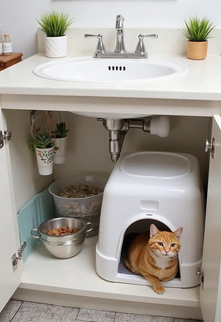 26 DIY Cat Litter Box Ideas That Are Practical and Stylish - 16. Under-the-Sink Litter Box