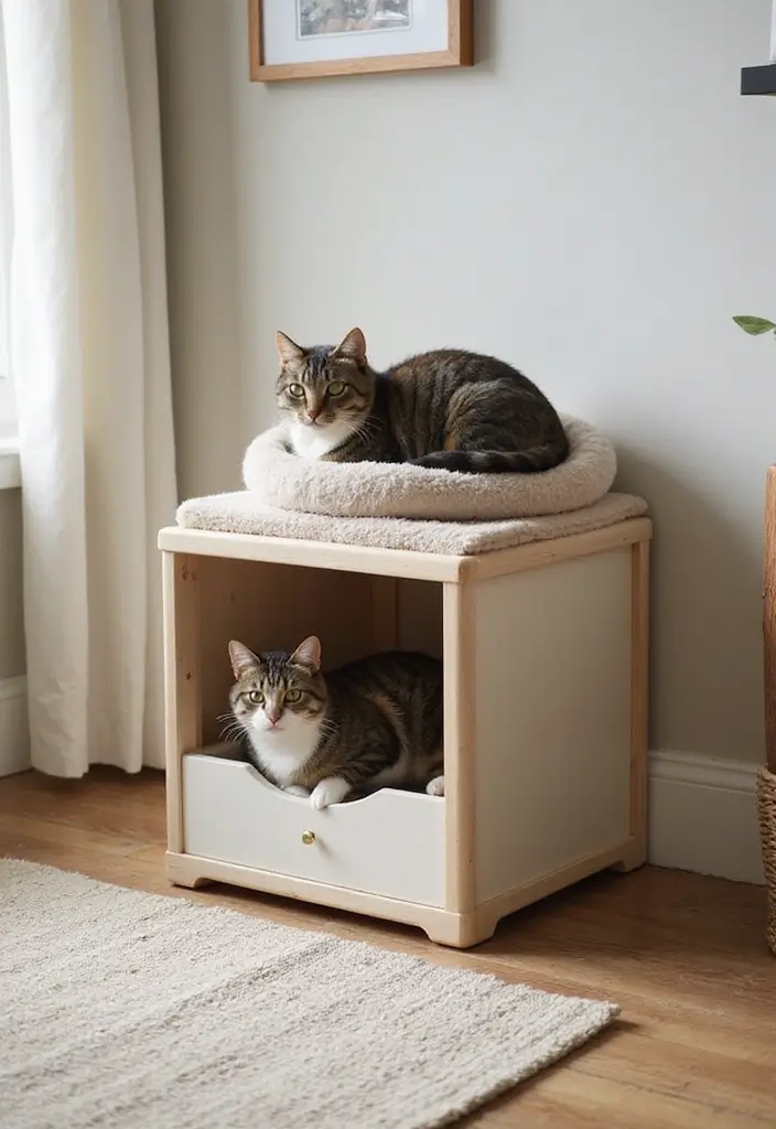 26 DIY Cat Litter Box Ideas That Are Practical and Stylish - 17. Stylish Cat Bed Litter Box Combo