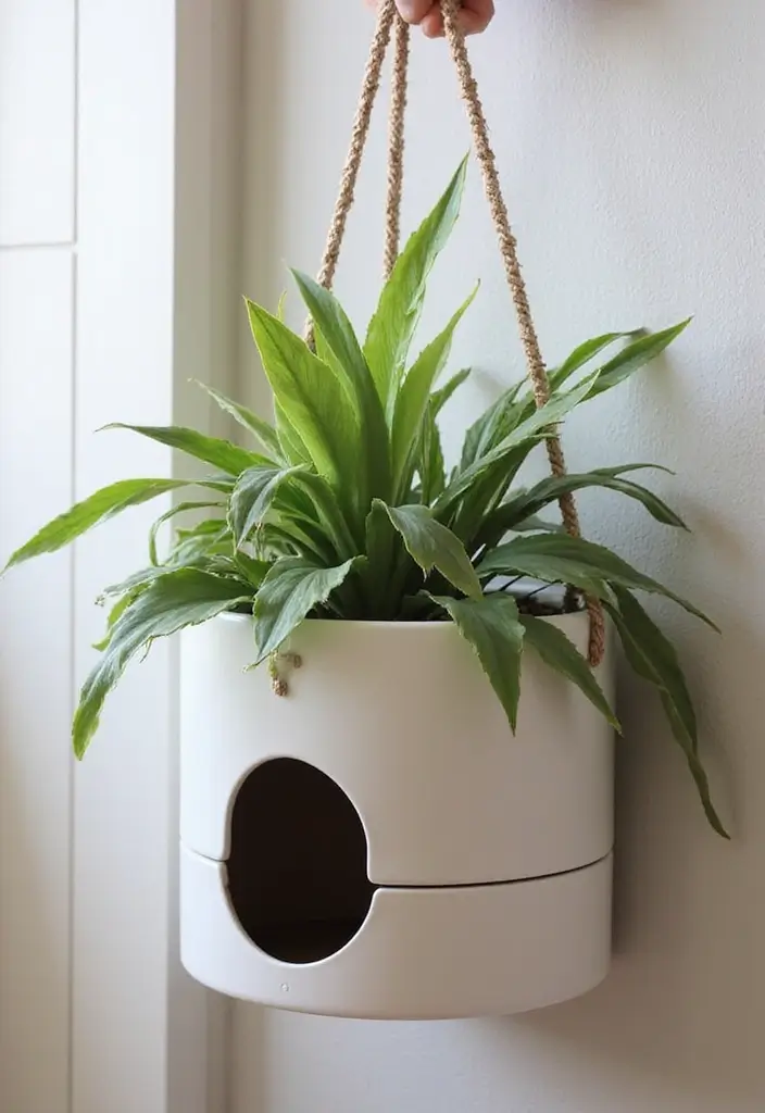 26 DIY Cat Litter Box Ideas That Are Practical and Stylish - 19. Chic Hanging Planter Litter Box