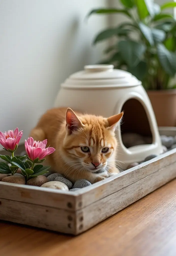 26 DIY Cat Litter Box Ideas That Are Practical and Stylish - 21. Stylish Tray with Decor