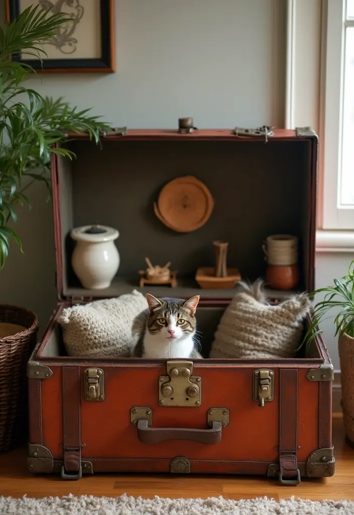 26 DIY Cat Litter Box Ideas That Are Practical and Stylish - 23. Vintage Trunk Litter Box