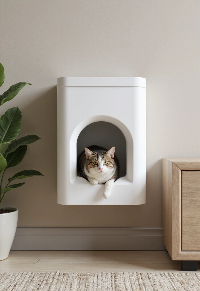 26 DIY Cat Litter Box Ideas That Are Practical and Stylish - 24. Stylish Wall-Mounted Litter Box
