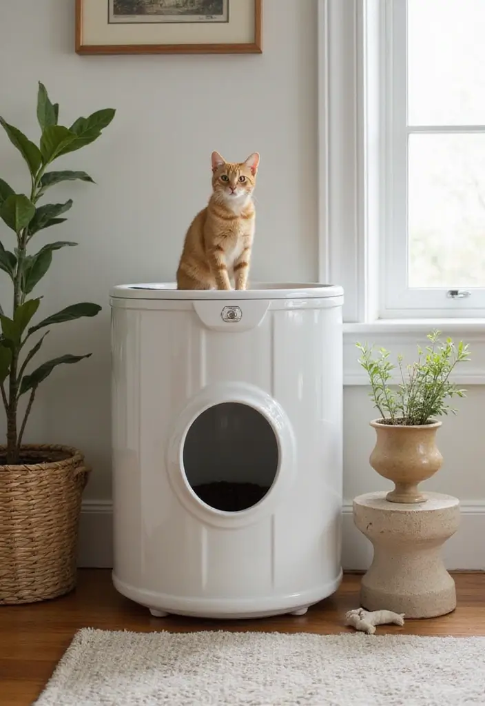 26 DIY Cat Litter Box Ideas That Are Practical and Stylish - 25. Elegant Laundry Basket Litter Box
