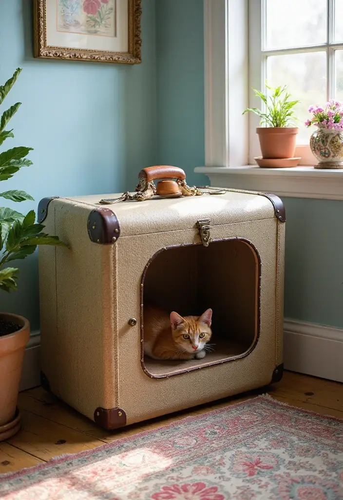 26 DIY Cat Litter Box Ideas That Are Practical and Stylish - 3. Upcycled Suitcase Litter Box