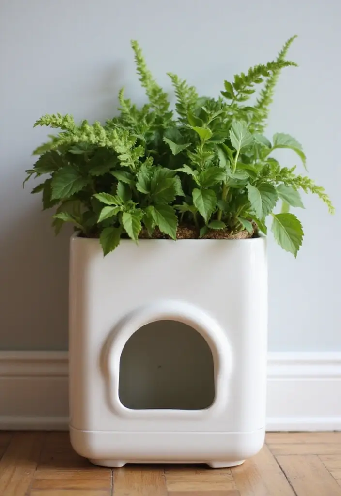 26 DIY Cat Litter Box Ideas That Are Practical and Stylish - 4. Modern Planter Litter Box