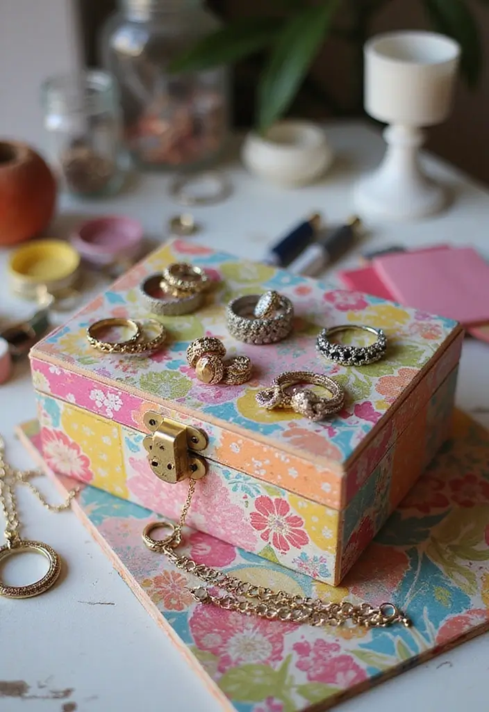 26 DIY Jewelry Box Ideas That Organize And Showcase Jewelry - 10. Scrapbook Paper Jewelry Box