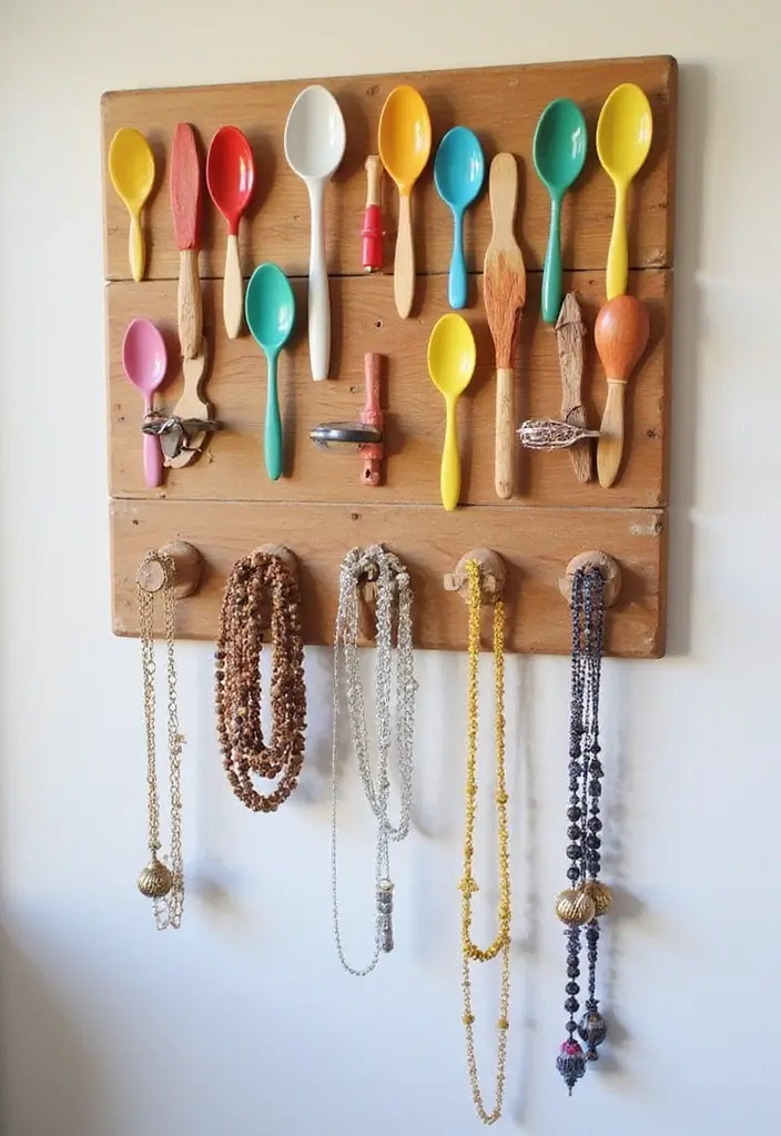 26 DIY Jewelry Box Ideas That Organize And Showcase Jewelry - 11. Wooden Spoon Jewelry Organizer
