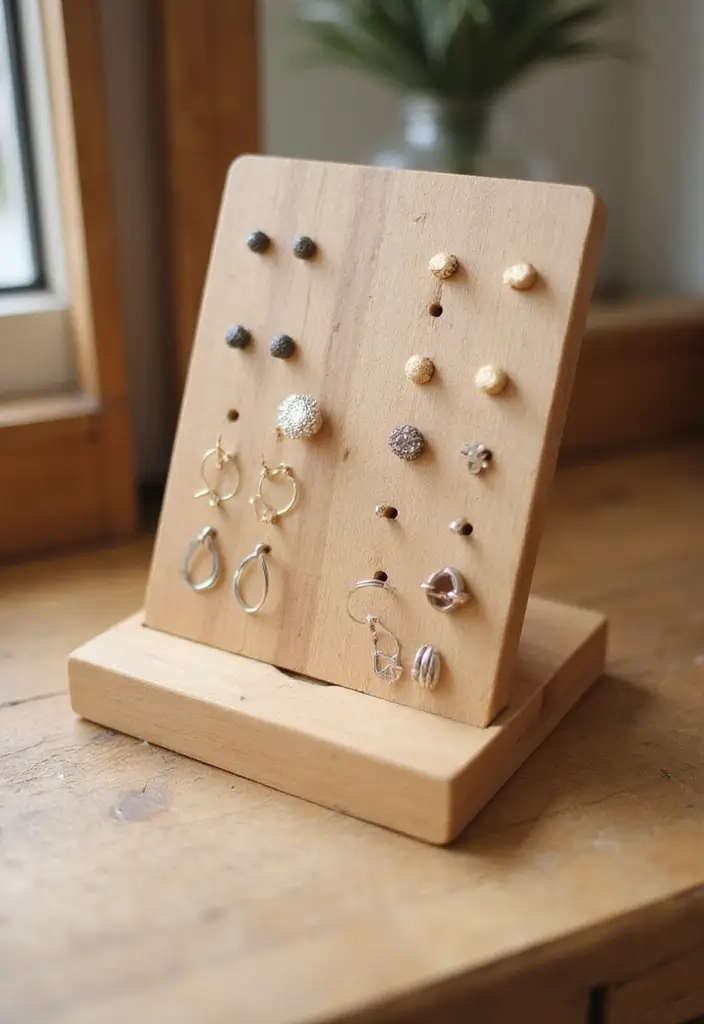 26 DIY Jewelry Box Ideas That Organize And Showcase Jewelry - 13. Wooden Block Earring Display