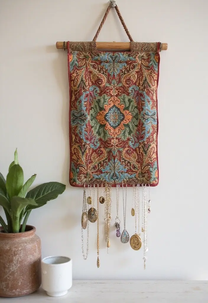 26 DIY Jewelry Box Ideas That Organize And Showcase Jewelry - 14. Embroidered Jewelry Holder