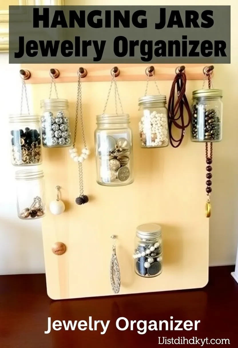 26 DIY Jewelry Box Ideas That Organize And Showcase Jewelry - 21. Hanging Jar Jewelry Organizer