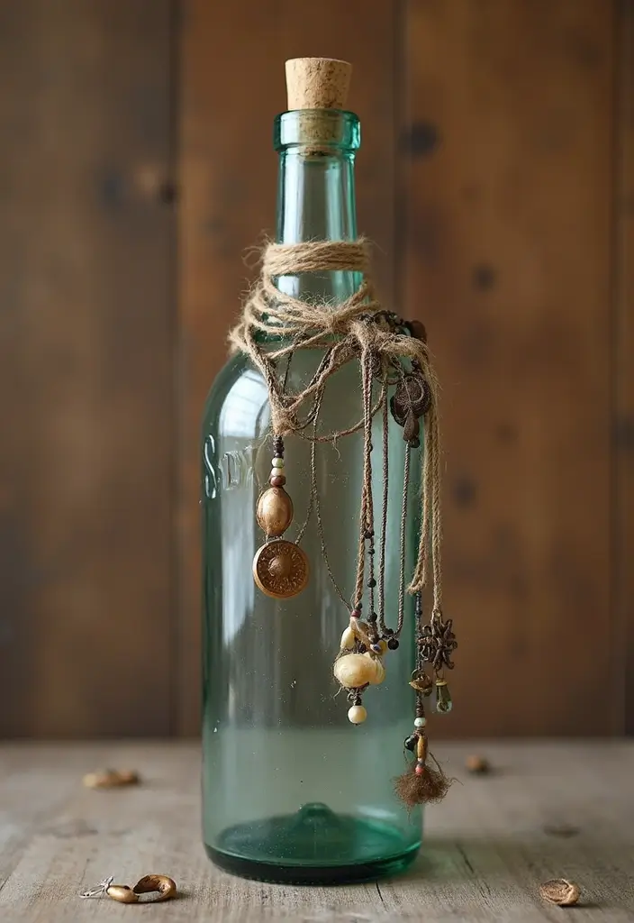 26 DIY Jewelry Box Ideas That Organize And Showcase Jewelry - 7. Glass Bottle Necklace Holder