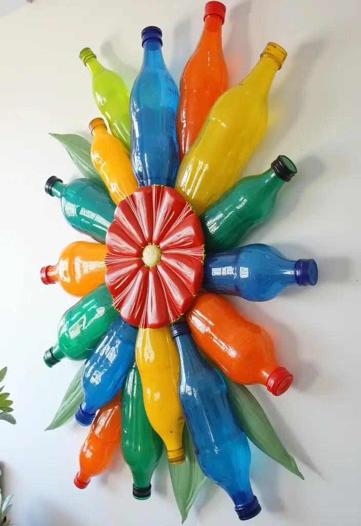 26 DIY Painting Ideas That Anyone Can Try At Home With Ease - 14. Upcycled Plastic Bottle Wall Art