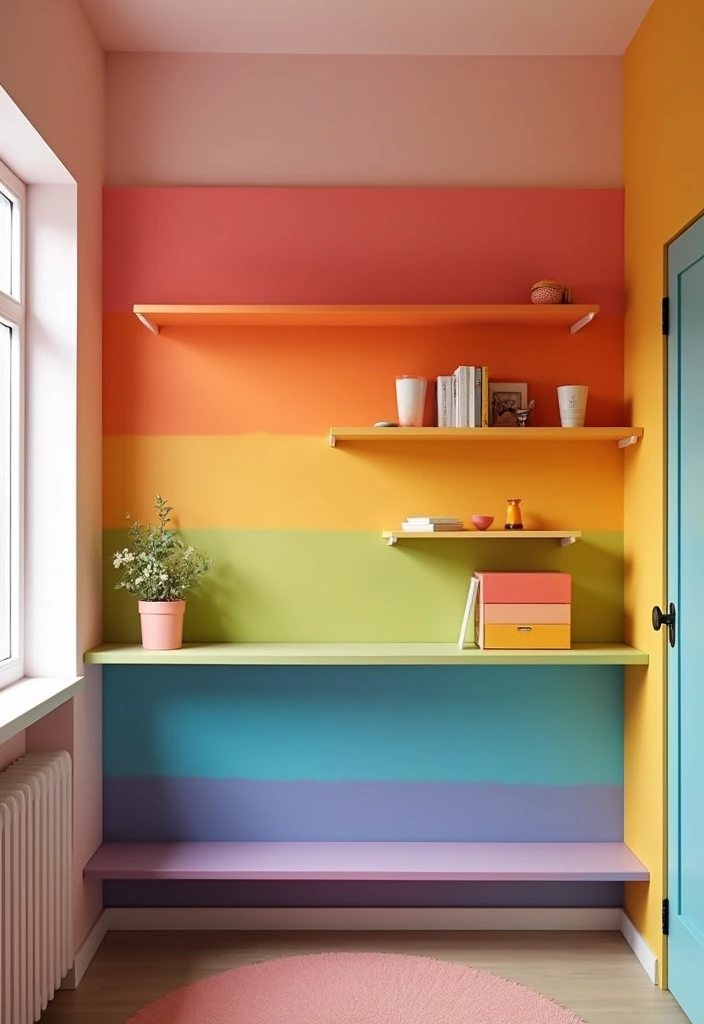 26 DIY Shelf Painting Ideas That Upgrade Your Space in Minutes - 11. Gradient Rainbow