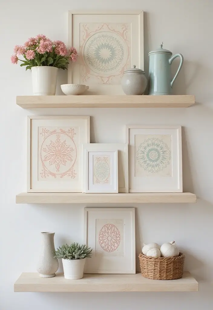 26 DIY Shelf Painting Ideas That Upgrade Your Space in Minutes - 14. Stenciled Elegance