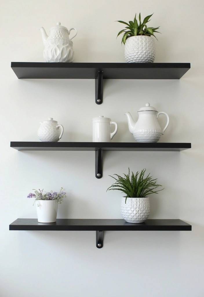 26 DIY Shelf Painting Ideas That Upgrade Your Space in Minutes - 20. Black and White Contrast