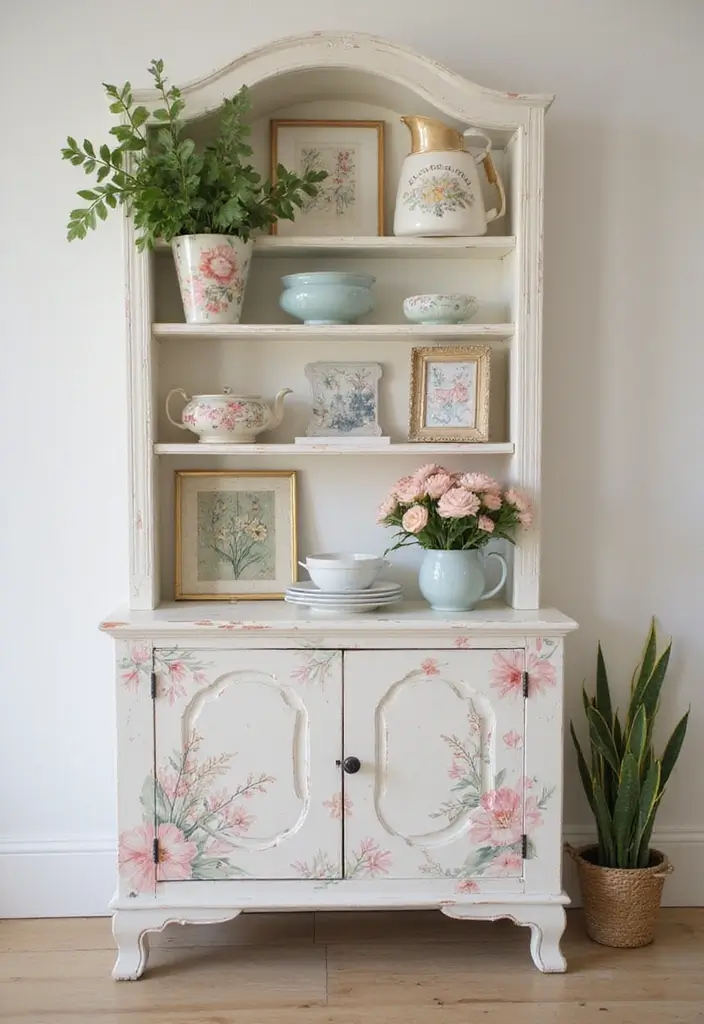 26 DIY Shelf Painting Ideas That Upgrade Your Space in Minutes - 21. Vintage Floral Design