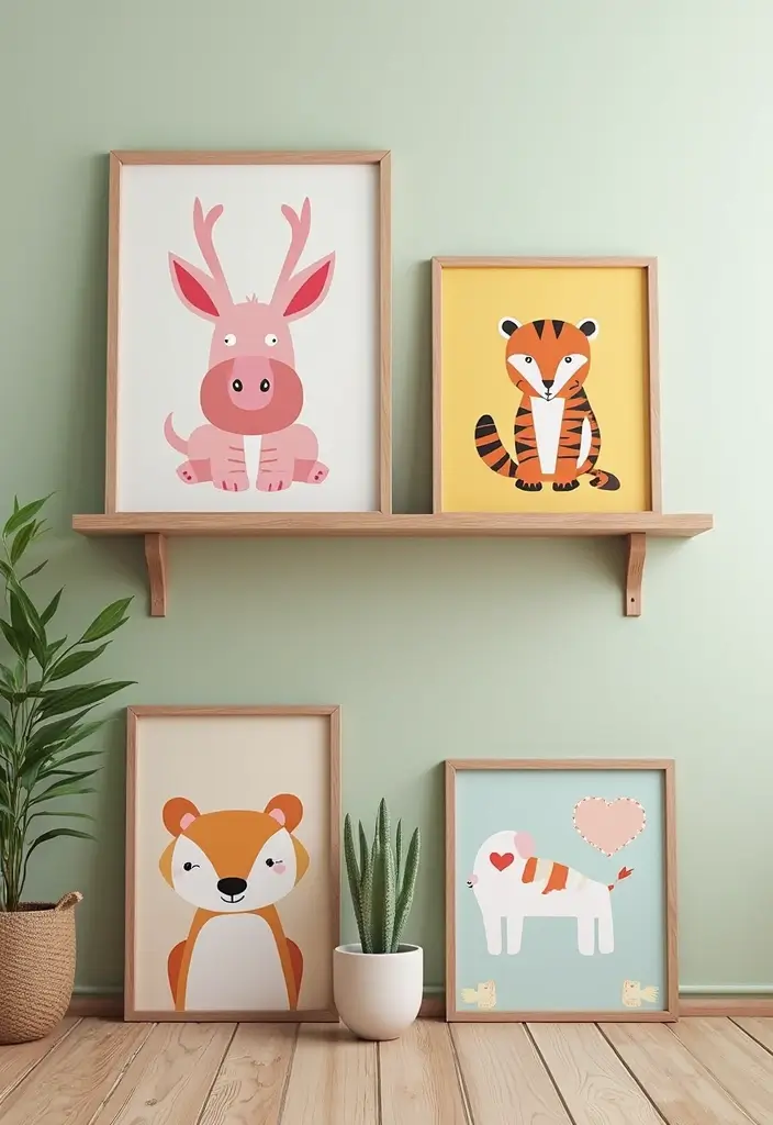 26 DIY Shelf Painting Ideas That Upgrade Your Space in Minutes - 22. Whimsical Animal Prints
