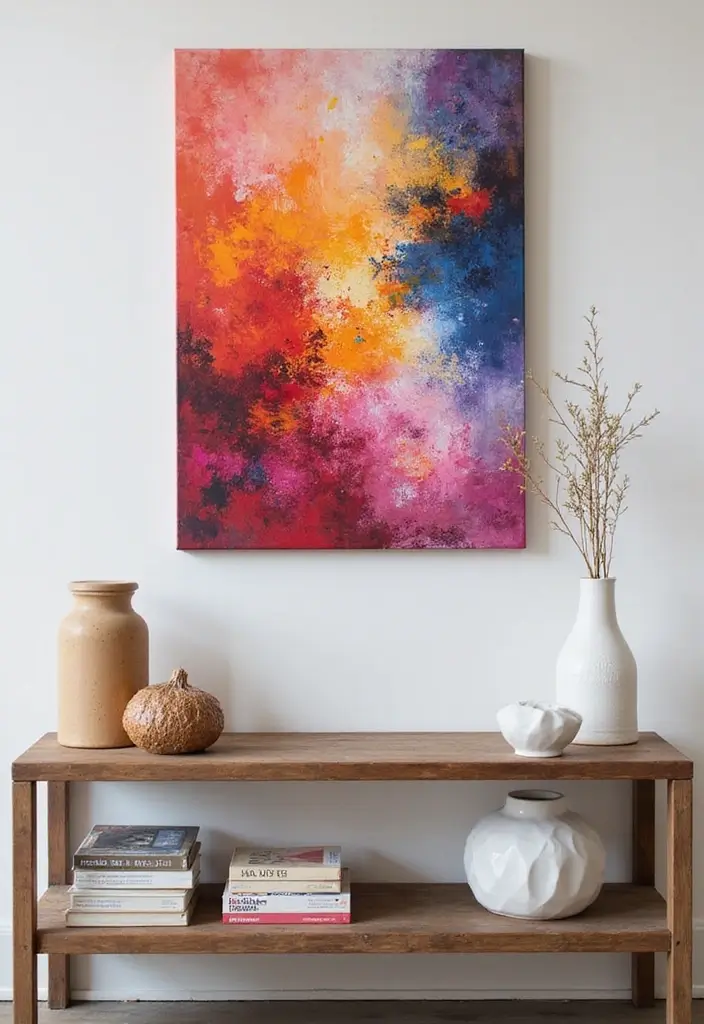 26 DIY Shelf Painting Ideas That Upgrade Your Space in Minutes - 25. Artistic Canvas Shelf