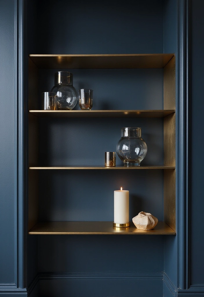 26 DIY Shelf Painting Ideas That Upgrade Your Space in Minutes - 7. Metallic Glam