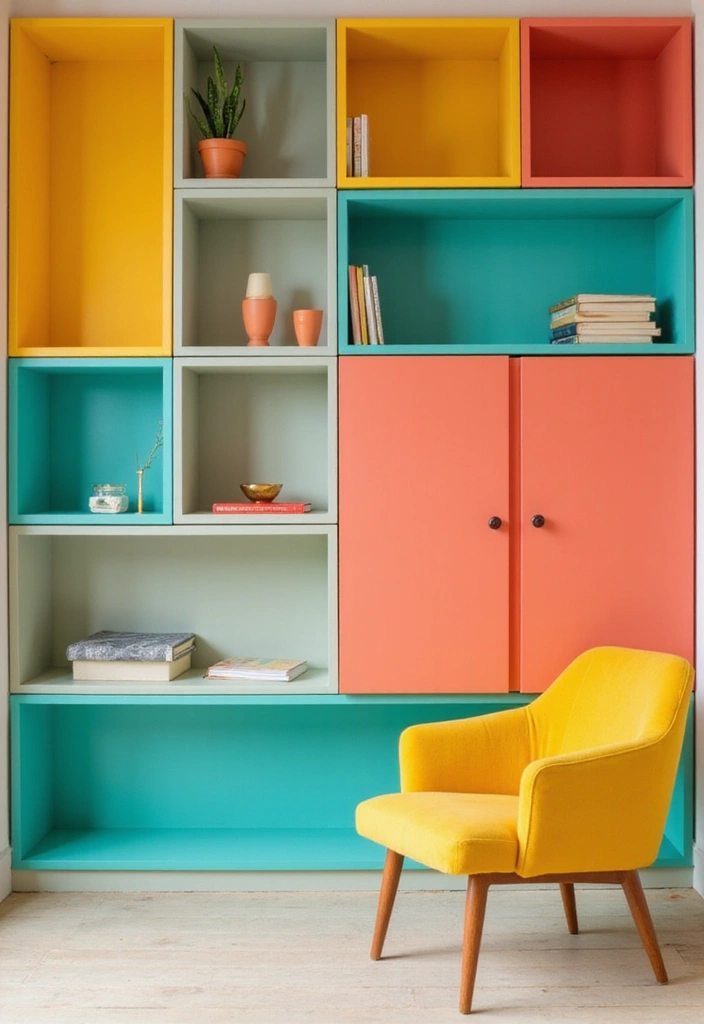 26 DIY Shelf Painting Ideas That Upgrade Your Space in Minutes - 8. Color-Blocked Beauty