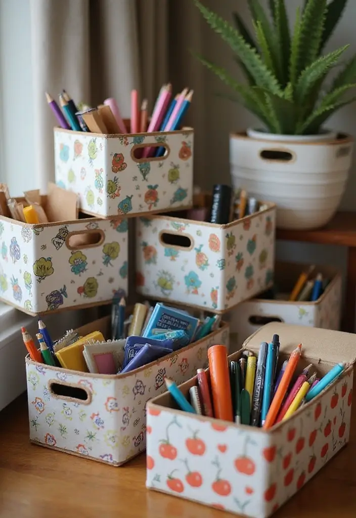 26 DIY Shoe Box Ideas That Organize and Decorate Stylishly - 13. Study Station Supplies