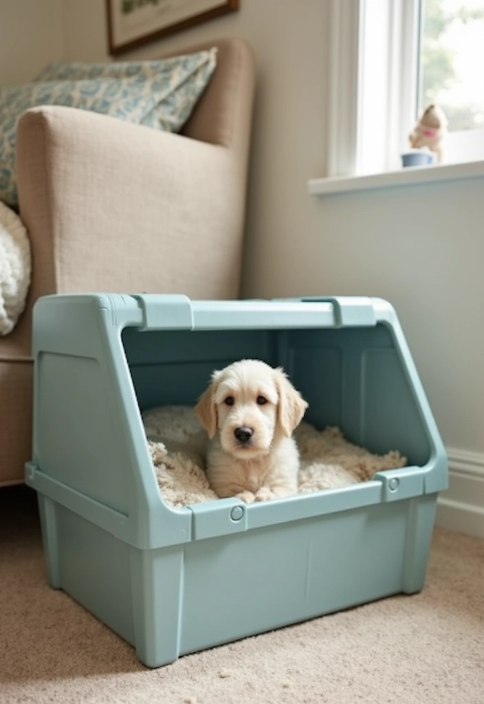 26 DIY Whelping Box Ideas That Are Safe and Comfortable - 16. Large Plastic Storage Container Whelping Box