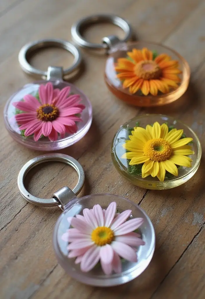 26 Flowers Craft Ideas That Bring Beauty and Nature Into Projects - 16. Floral Keychains