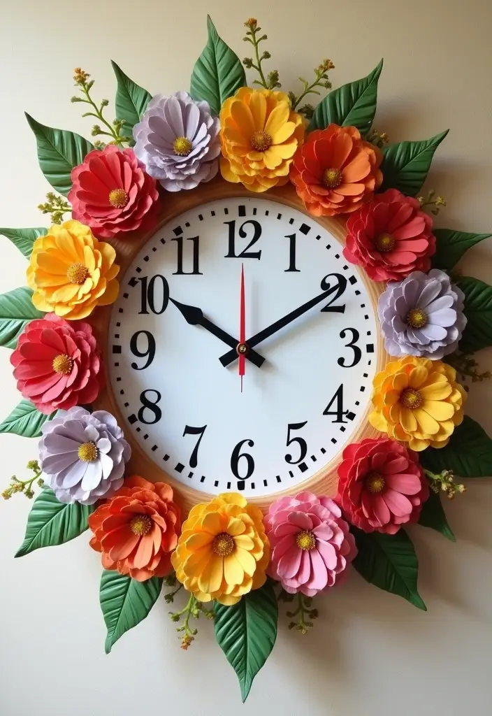 26 Flowers Craft Ideas That Bring Beauty and Nature Into Projects - 19. Flower-Themed Wall Clocks