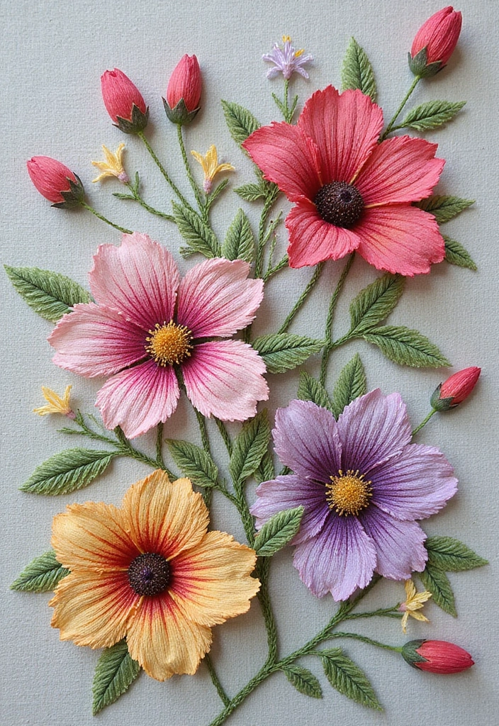 26 Flowers Craft Ideas That Bring Beauty and Nature Into Projects - 21. Flower Embroidery