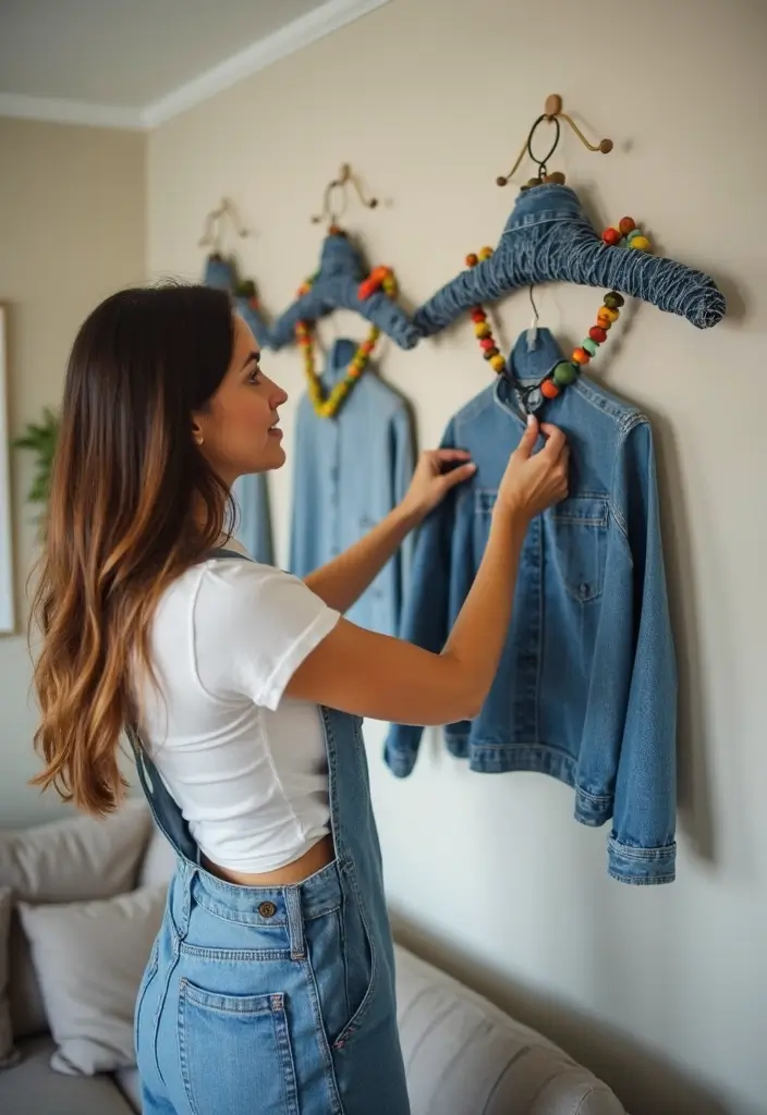 26 Jeans Decoration Ideas That Customize Your Wardrobe With Style - 12. Denim Wall Hangers