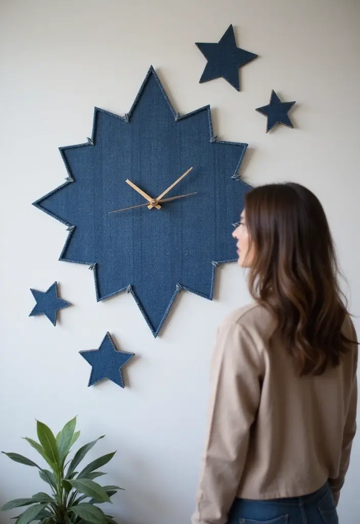 26 Jeans Decoration Ideas That Customize Your Wardrobe With Style - 15. Denim Wall Clock