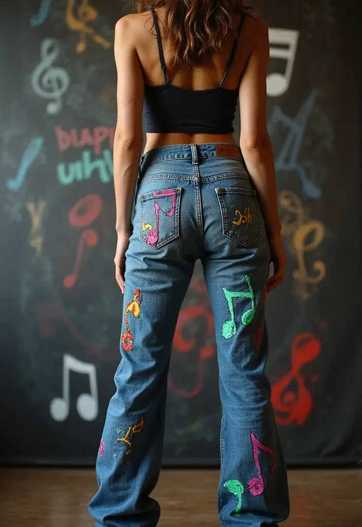 26 Jeans Painting Ideas That Customize Your Wardrobe With Style - 11. Music-Inspired Designs