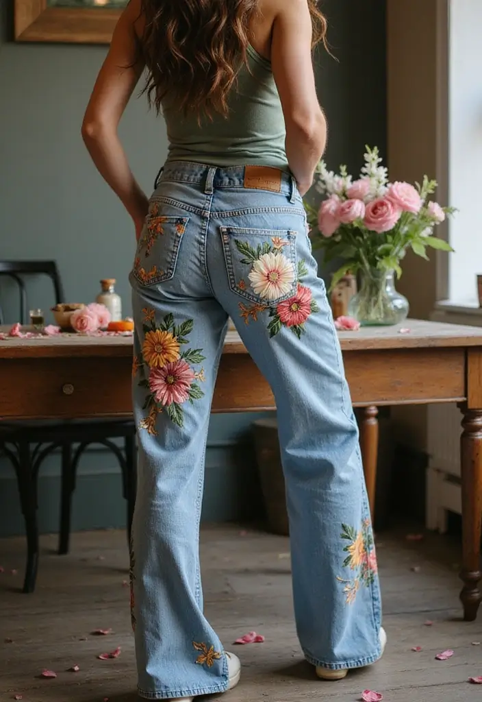 26 Jeans Painting Ideas That Customize Your Wardrobe With Style - 12. Vintage Floral