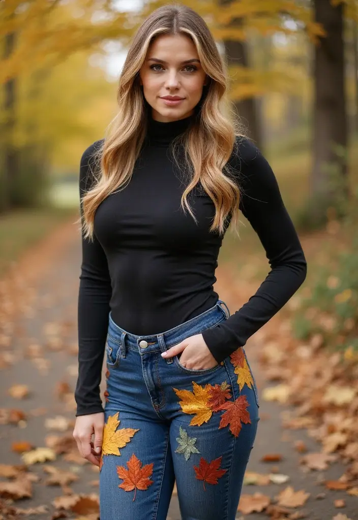 26 Jeans Painting Ideas That Customize Your Wardrobe With Style - 15. Seasonal Themes