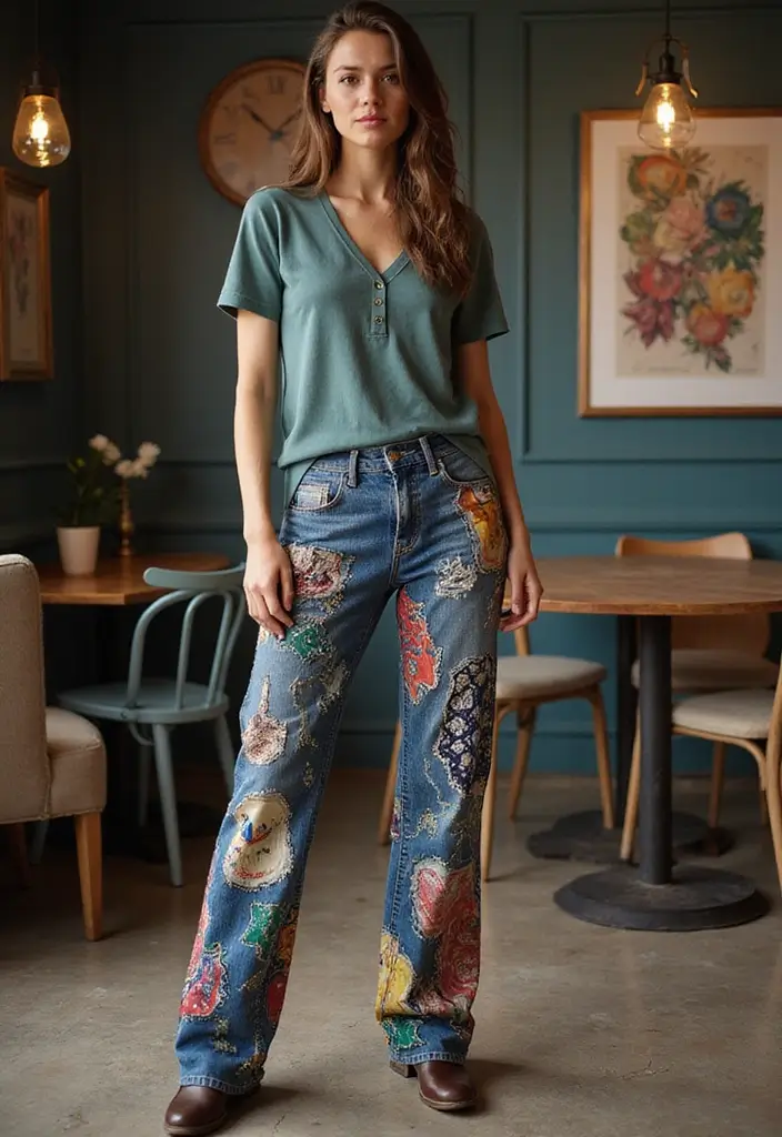 26 Jeans Painting Ideas That Customize Your Wardrobe With Style - 18. Collage of Colors