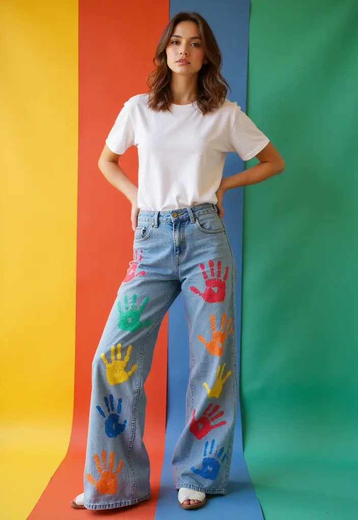 26 Jeans Painting Ideas That Customize Your Wardrobe With Style - 19. Artistic Handprints