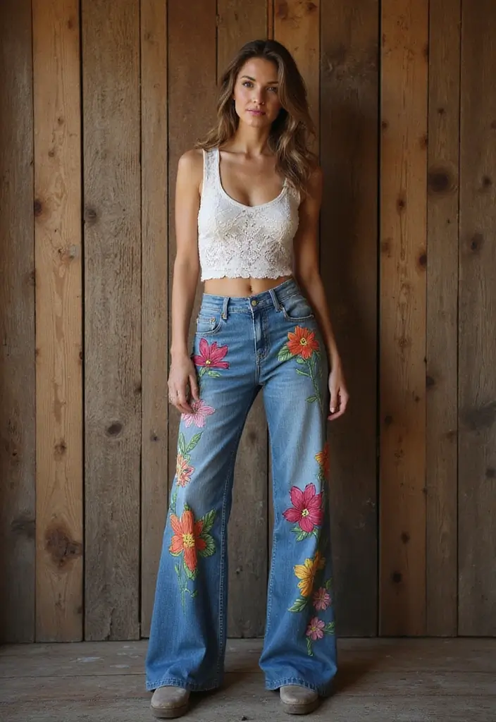 26 Jeans Painting Ideas That Customize Your Wardrobe With Style - 2. Floral Fantasy