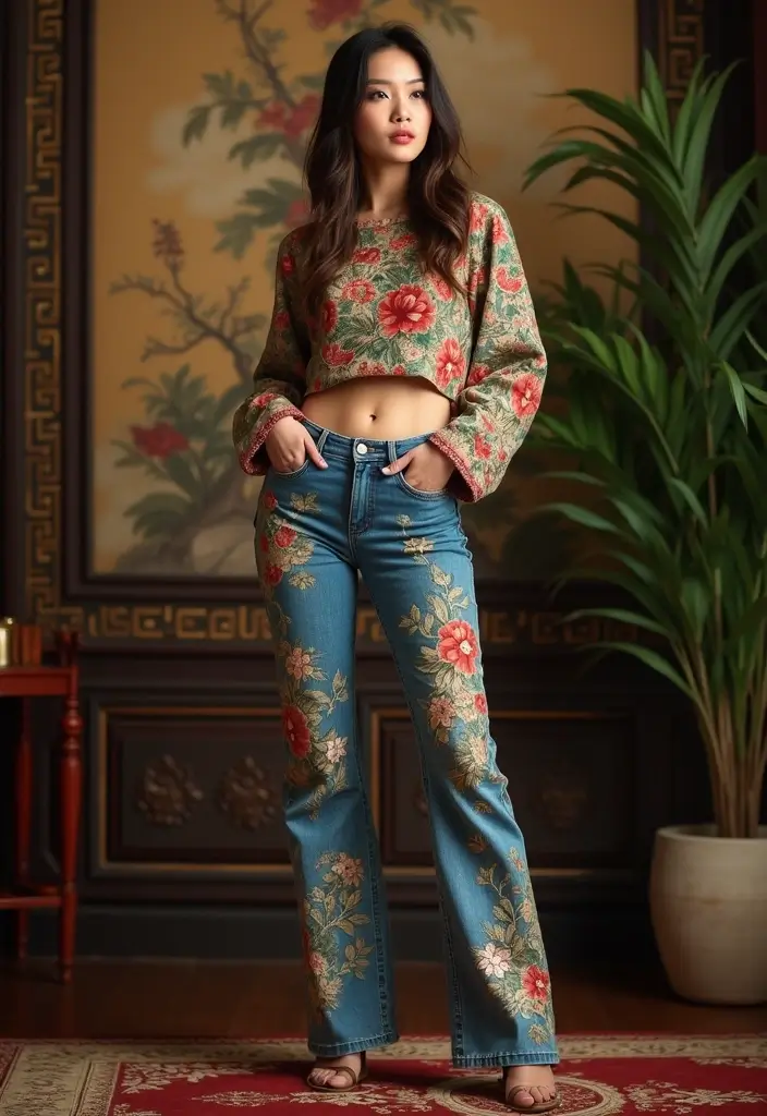 26 Jeans Painting Ideas That Customize Your Wardrobe With Style - 22. Chinoiserie Style