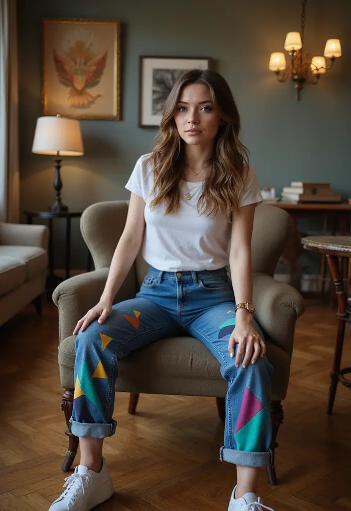 26 Jeans Painting Ideas That Customize Your Wardrobe With Style - 7. Geometric Designs
