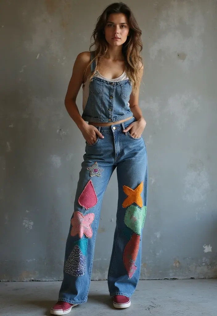 26 Jeans Painting Ideas That Customize Your Wardrobe With Style - 9. Patchwork Style