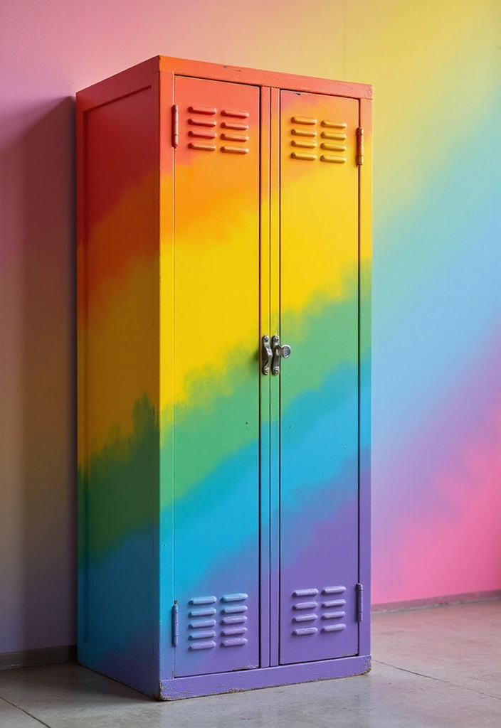 26 Locker Painting Ideas That Personalize Your Space in Style - 1. Rainbow Ombre Delight