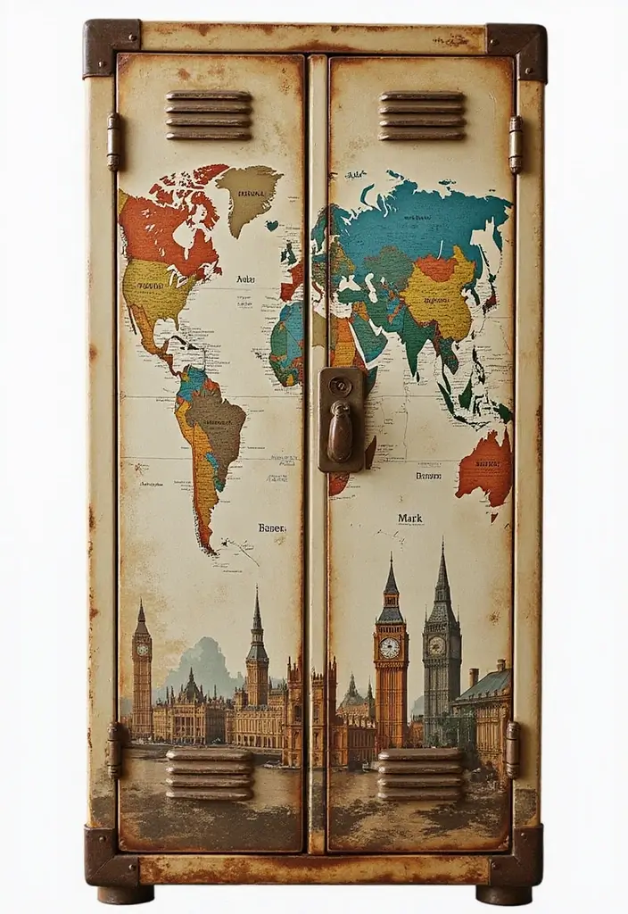 26 Locker Painting Ideas That Personalize Your Space in Style - 15. Vintage Travel Theme