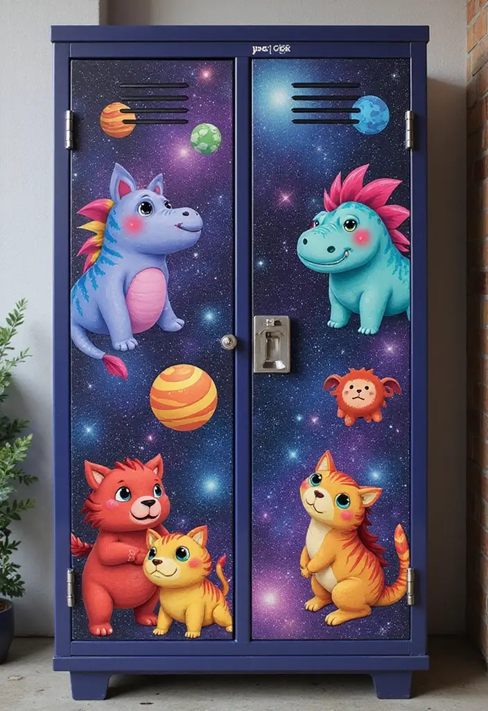 26 Locker Painting Ideas That Personalize Your Space in Style - 19. Galactic Animal Scene