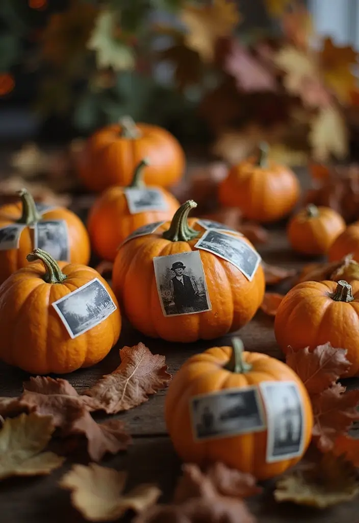26 Mini Pumpkin Painting Ideas That Are Adorable and Perfect for Decor - 16. Vintage Photo Transfer