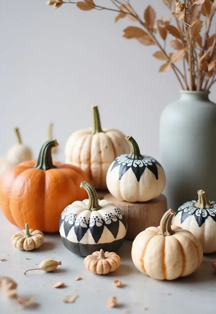 26 Mini Pumpkin Painting Ideas That Are Adorable and Perfect for Decor - 19. Modern Geometric Shapes