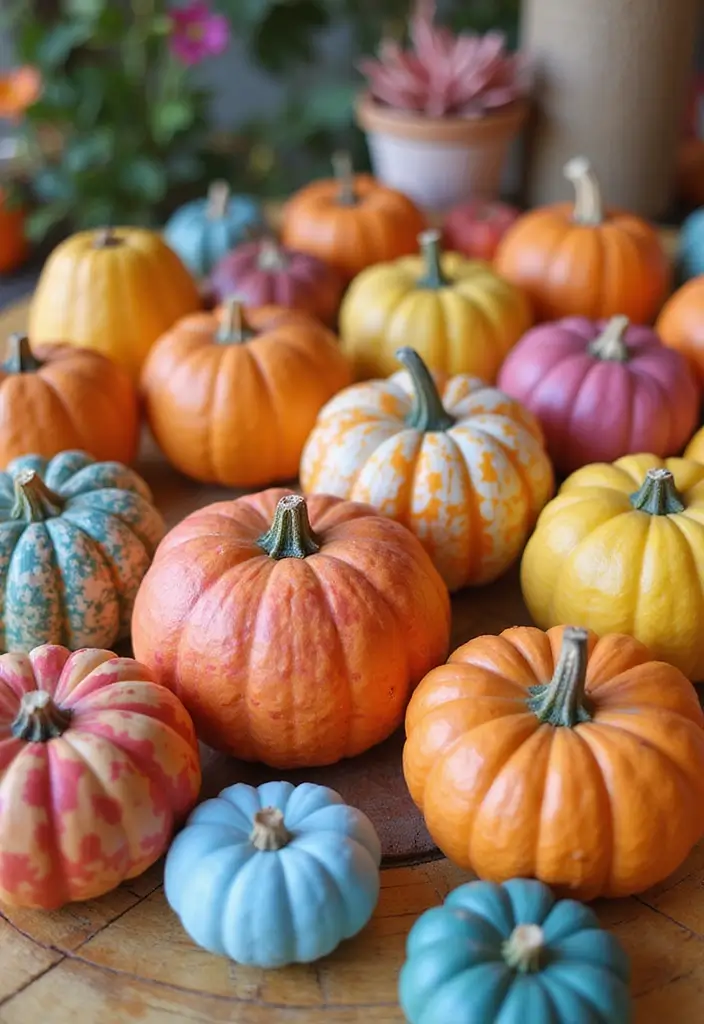26 Mini Pumpkin Painting Ideas That Are Adorable and Perfect for Decor - 20. Tie-Dye Pumpkins