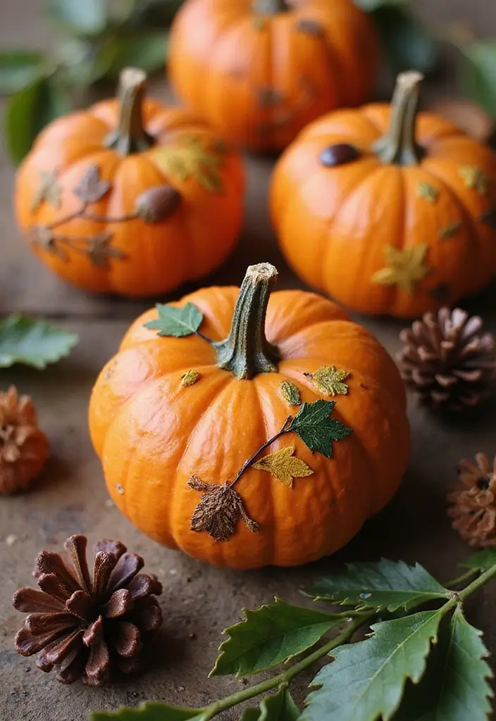 26 Mini Pumpkin Painting Ideas That Are Adorable and Perfect for Decor - 7. Nature-Inspired Designs