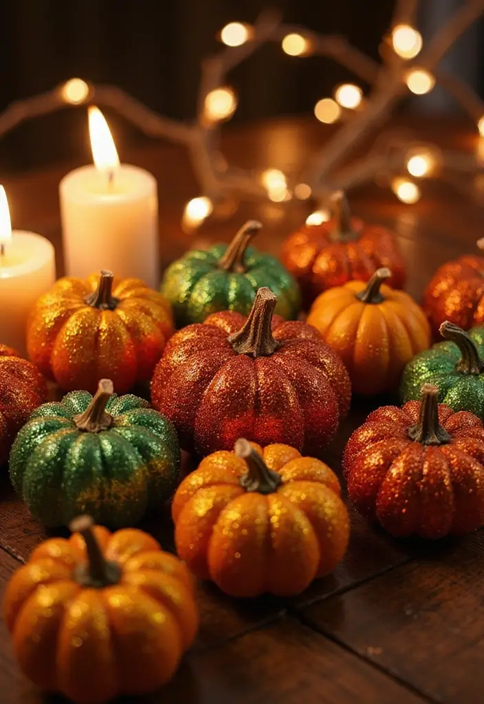 26 Mini Pumpkin Painting Ideas That Are Adorable and Perfect for Decor - 8. Glitter Glam Galore