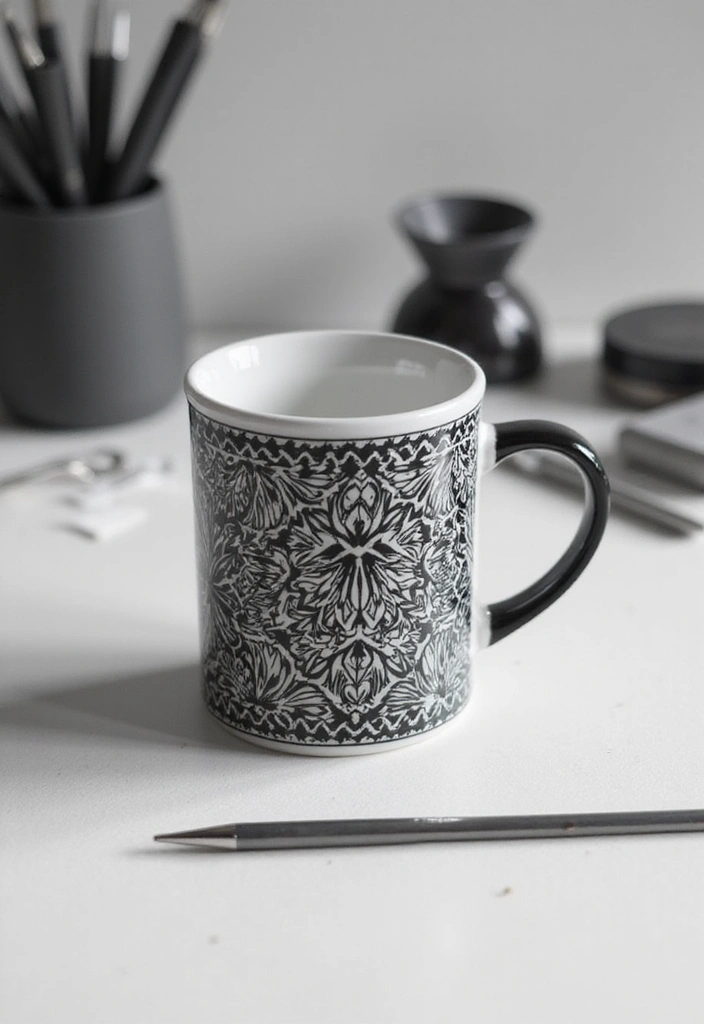 26 Mug Painting Ideas That Transform Your Drinkware Into Cute Personalized Gifts - 15. Monochrome Magic